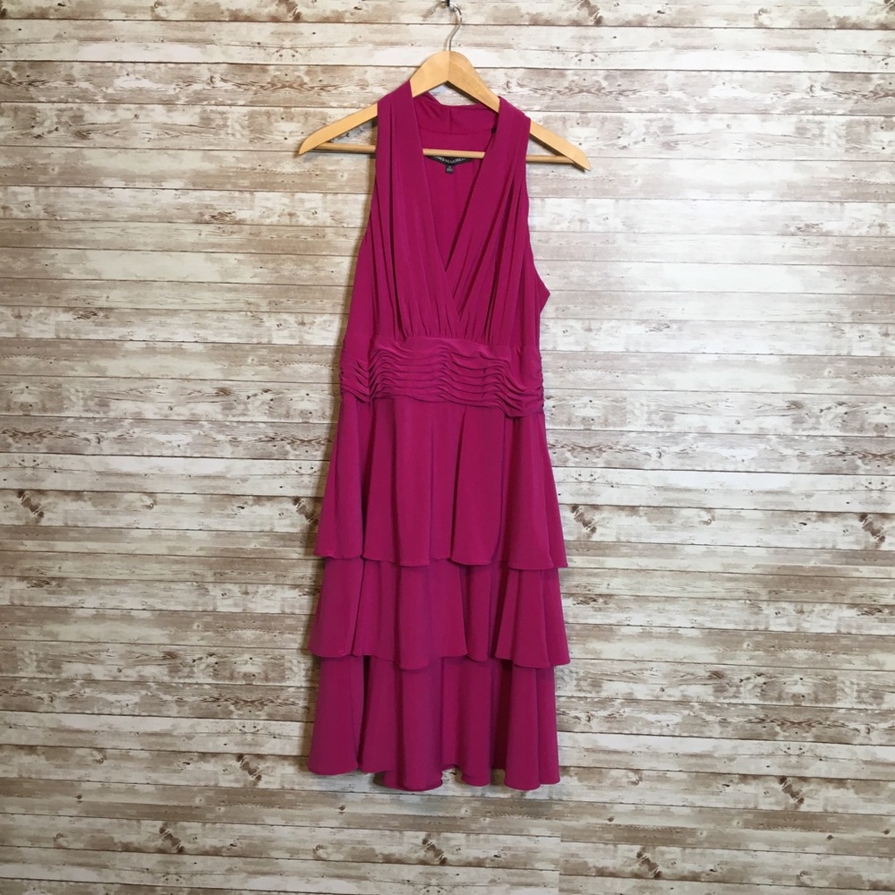 Jones Wear Tiered Razor Back Fuchsia Dress